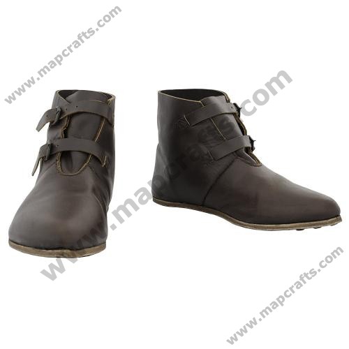 13th Century Soldiers Shoes, with 2 Buckles, Dark Brown