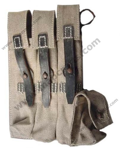 GERMAN MP40 POUCH TAN CANVAS WITH BLACK LEATHER STRAPS WWII
