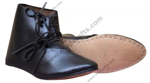 Medieval Leather Shoes Ankle Length Renaissance Boot Black