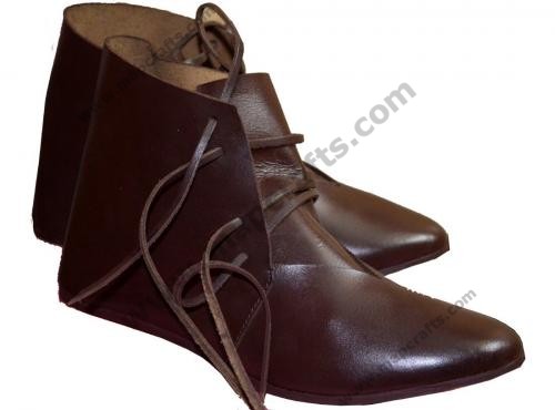 Medieval Leather Shoes Ankle Length Renaissance Boot Brown