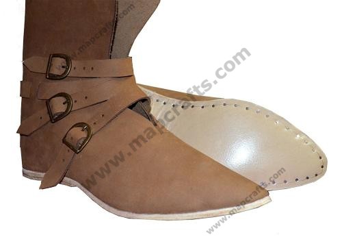 Medieval Shoes 3 Brass Buckle Light Brown