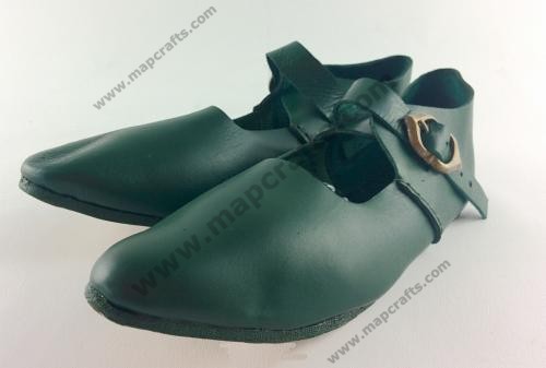 Medieval latchet t-bar leather court shoes GREEN