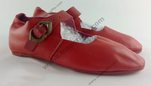 Medieval latchet t-bar leather court shoes RED