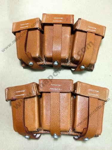 WWII German K98 TRIPLE AMMO POUCH SET (Repro) MARKED- Mid-Brown (TAN)