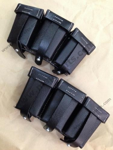 WWII WW2 German K98 98K TRIPLE AMMO LEATHER POUCH SET – BLACK (Repro.)