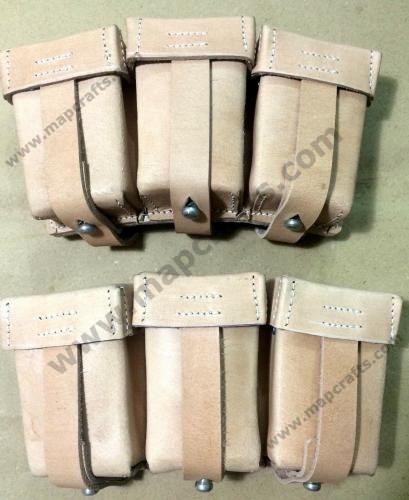 WWII WW2 German K98 98K TRIPLE AMMO LEATHER POUCH SET – NATURAL (Repro.)