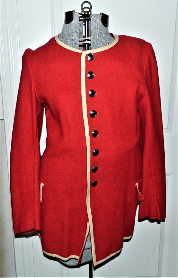 Red Wool Sleeved Waist Coat with White Trim